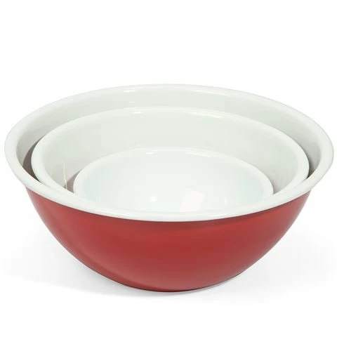 Falcon - Enamel Mixing Bowl Set Deluxe Red/White 3pce 3 Falcon - Enamel Mixing Bowl Set Deluxe Red/White 3pce